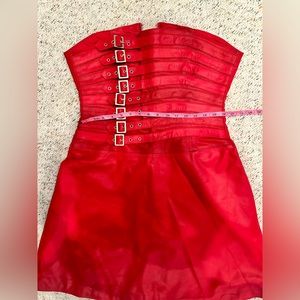 Red genuine leather mini dress, body con, formal